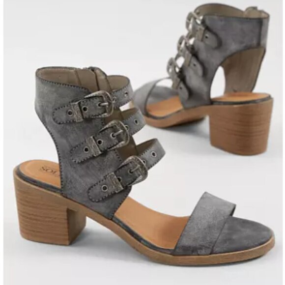 BKE Shoes - Solely Black by BKE Women's 7 Pixie Distressed Buckle Heeled Sandal